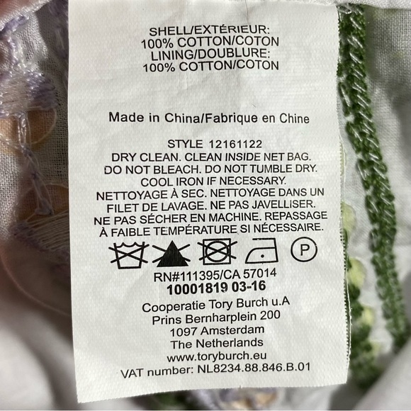 Tory Burch Madeline White Peasant Blouse with Purple and Green Detail 2 - Picture 8 of 10